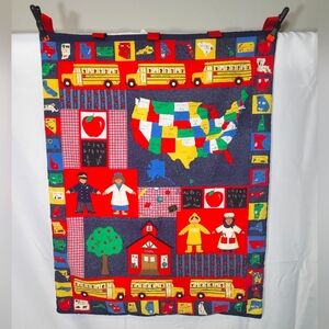 Vintage SCHOOL Teacher Reversible Quilt Panel Wall Hang Tapestry Teacher Gifts